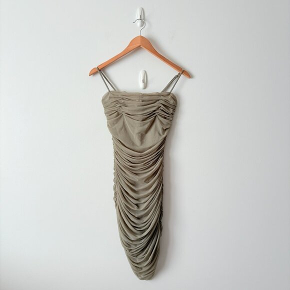 Aritzia Ten by Babaton Luxor Midi Dress Beige Sage Green Size 4 - Picture 4 of 7